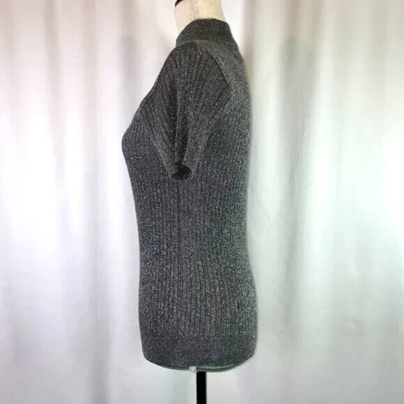 Sarah Bentley Metallic Mock Neck Turtleneck Sweater Short Sleeves Ribbed Size S - Picture 2 of 8